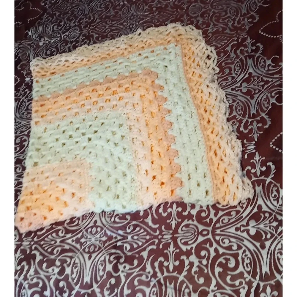 Vtg Handmade Granny Square Blanket Afghan‎ Crochet Knit Throw Blanket 50 x 45